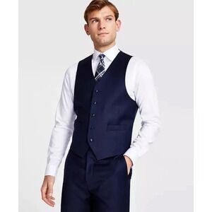 Michael Kors Men's Medium Classic Fit Wool Blend Stretch Solid‎ Suit Vest Navy